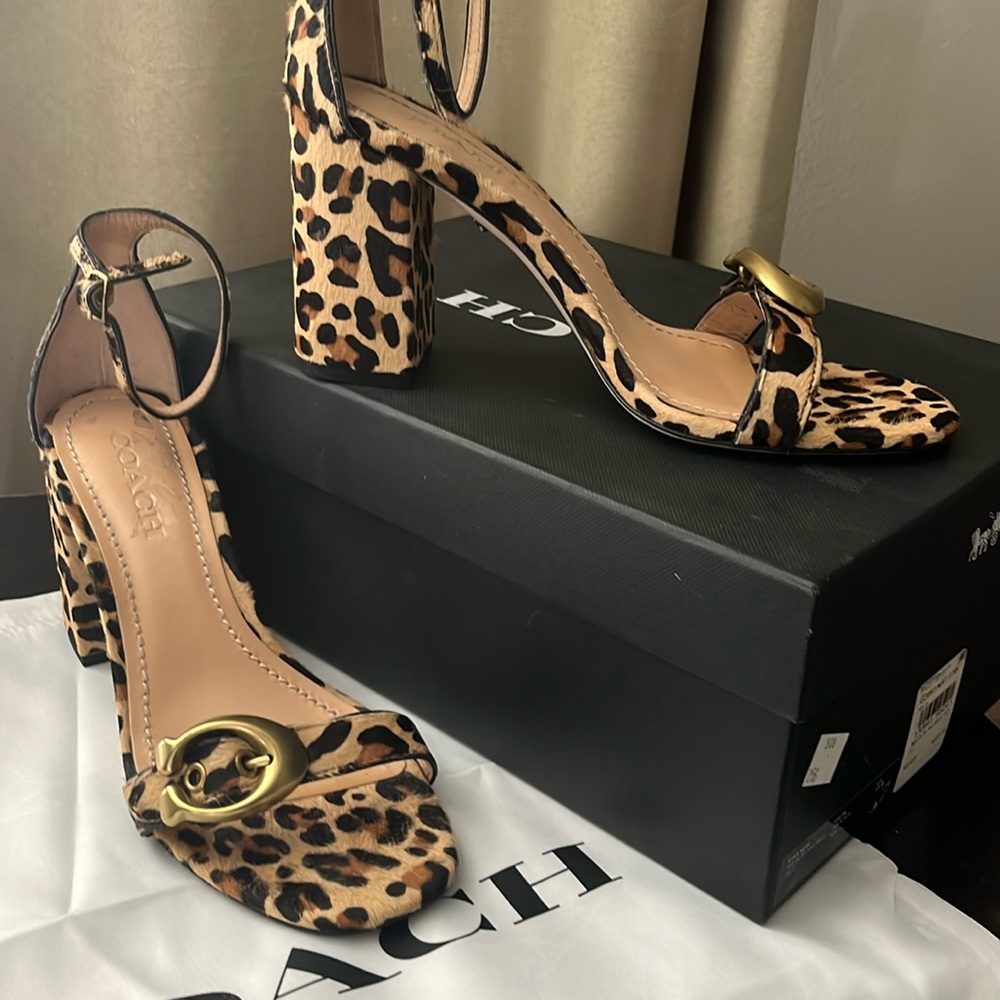 Coach 7 1/2 single buckle leopard fabric